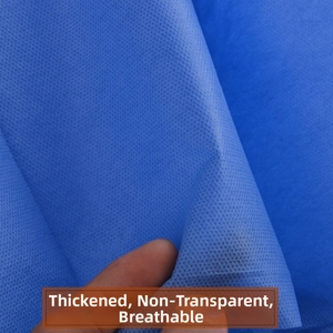 Close-up of thickened opaque blue non-woven fabric with breathable mesh texture