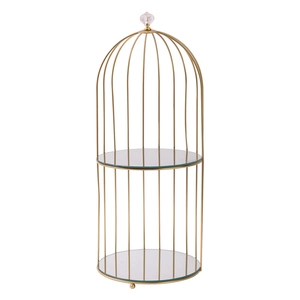 European gold double-tier birdcage makeup organizer with mirror trays and crystal finial