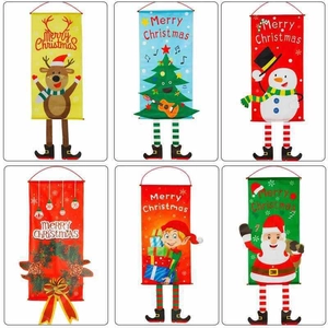 Christmas hanging banners with reindeer and Santa designs for festive indoor decor