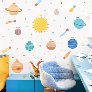 Educational solar system wall stickers for kids room featuring planets and stars