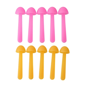 Detailed view of 10 pack colorful silicone mushroom bookmarks in yellow and pink