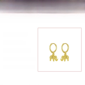 Gold filled elephant charm hoop earrings with polished finish and detailed engraving