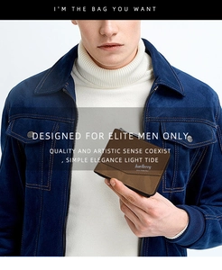 Brown short wallet for men in stylish textured finish held by a model in denim jacket