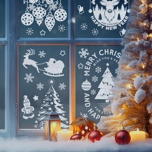 Stickers électrostatiques de Noël blancs avec Père Noël et rennes pour décoration de fenêtre