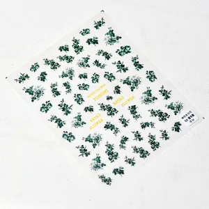 Detail of thin and tough green retro flower nail stickers for professional nail art designs