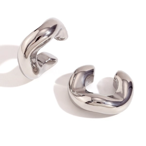 Polished silver C-shape chunky hoop earrings with a modern minimalist metallic finish