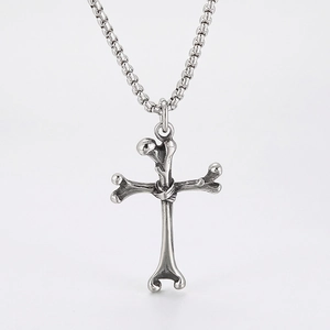 Stainless Steel Bone Cross Pendant Gothic Punk Hip Hop Retro Jewelry For Men Cool Streetwear Style