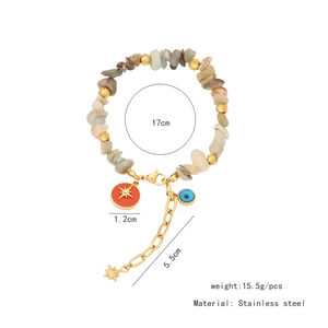 Detailed size specifications for natural stone beaded bracelet with stainless steel accents