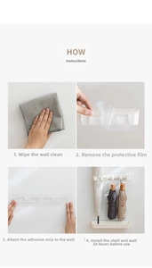 Installation guide for wall-mounted umbrella rack with adhesive back and four steps
