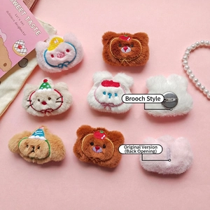 Cute cartoon plush animal brooches featuring bear and rabbit with fine embroidery detail