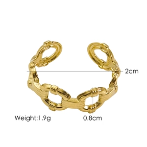 Detail view of a 14K gold-plated stainless steel chain-style open ring with size specs
