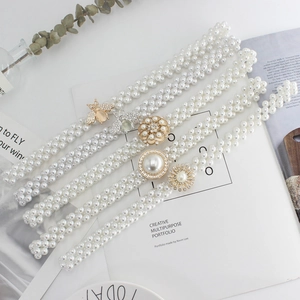 Ceinture élastique en perles pour femmes avec boucle fleur strass et abeille