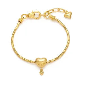 Golden snake chain bracelet with heart charm and MOM engraving for women