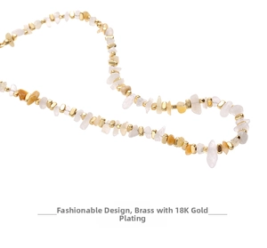 Detail showing 18K real gold plated brass beads and irregular natural stone beads necklace