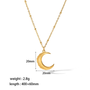 Detail showing 18K gold moon pendant necklace dimensions and technical specifications