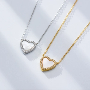 S925 sterling silver heart shell pendant necklace in gold and silver finishes