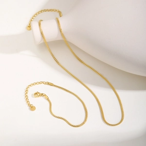 Bijoux Minimalistes pour Femmes en Acier Inoxydable Or Tissé Chaîne de Blé Collier Bracelet Accessoire Quotidien