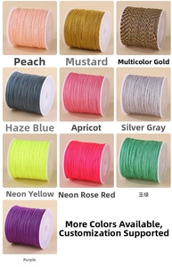 Macro shot of 10 assorted colors of 0.8mm nylon threads on spools for jewelry making