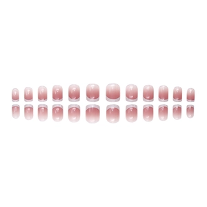 Pink gradient French tip press-on nails set with 24 pieces of oval-shaped fake nails