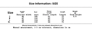 Size chart for women's oversized long hair blazer coat with detailed measurements in cm