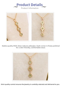 Detailed views of S925 silver rose gold pendant with three vertical prehnite stones