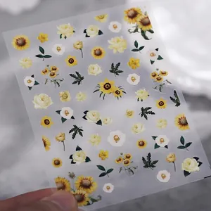 Autocollants À Ongles Fleurs Givrés Décalcomanies Auto-Adhésives Motifs Transparents Tournesol Rose Pour Manucure DIY