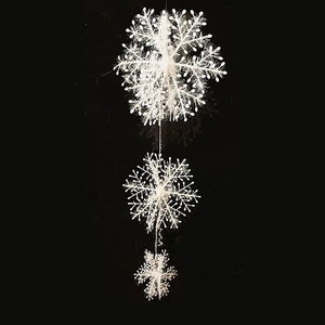 Vertical white snowflake garland set with three tiered sizes for Christmas tree decor