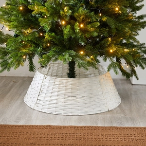 Copribase per albero di Natale in vimini bianco intrecciato con texture rustica