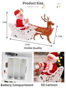 Père Noël électrique sur traîneau à rennes avec motifs blancs et détails de batterie
