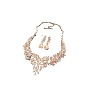 Elegant silver teardrop crystal necklace and earring set for bridal evening jewelry