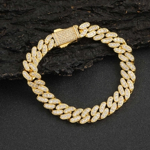 Bracelet Cubain hip hop de 10mm en zircons à une rangée avec fermoir à ressort serti