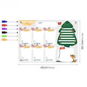 Detailed size chart for the magnetic acrylic weekly planner with 6 colorful dry erase markers