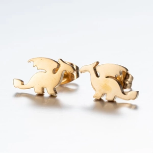 Minimalist gold dinosaur stud earrings with winged dragon shape for women