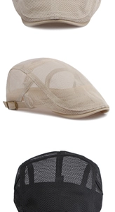 Detailed close-up of summer mesh flat cap showing breathable texture and adjustable buckle