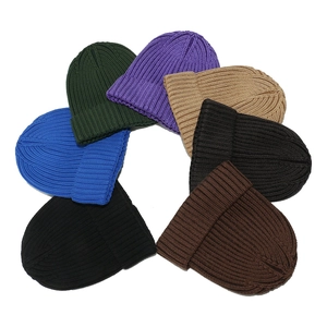 Set of winter ribbed knit beanie hats for men in multiple colors with cuffed edges
