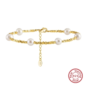 925 sterling silver gold plated bracelet with freshwater pearls and gold beads