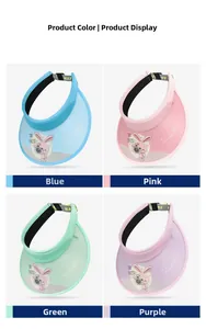 Four colors of kids UV sun visors with cartoon rabbit prints and open top design