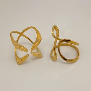 Minimalist gold-plated stainless steel rings with abstract geometric open lines