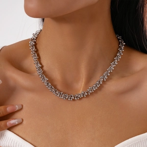 Silver Plated ABS Beaded Choker Necklace For Women Minimalist Cluster Beads Neck Accessory Adjustable Bold Chic Style