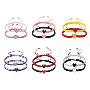 Handmade Braided Rope Bracelets Heart Alloy Enamel Pendant Adjustable Couple Friendship Surfer Jewelry Gift