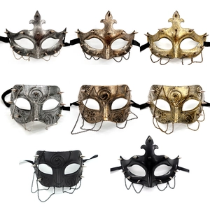 Steampunk Half Face Mask With Metal Spikes And Chains For Halloween Masquerade Retro Punk Prince Plastic Cosplay Props