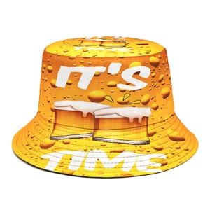 Beer Print Bucket Hat Polyester Letter Breathable Sun Protection Summer Fisherman Cap Vintage Unisex