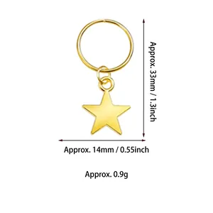 Golden star pendant hair ring charm measuring 33mm by 14mm for DIY dreadlock hair accessories