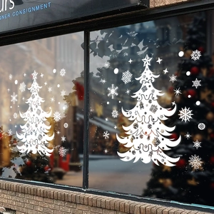 Christmas Tree Window Sticker Static Cling White Snowflake PVC Glass Decoration Glue Free Festive Showcase Ornament