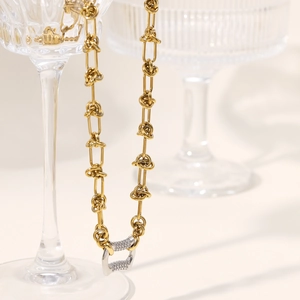 Collier Bracelet Chaîne À Nœuds Géométriques Plonqué Or 18K Acier Inoxydable Pavé Zircon Bijoux De Luxe Légers Femmes