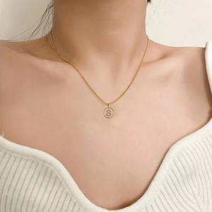 Gold stainless steel necklace featuring a zircon-encrusted number 8 pendant on O-chain