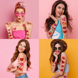 Romantic red heart and rose temporary tattoos for Valentine's Day party makeup