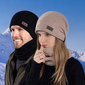 Winter Warm Knit Hat And Scarf Fleece Lined Thick Windproof Outdoor Cycling Sports Casual Men Women