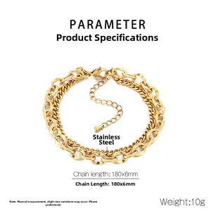Detailed parameter diagram of gold stainless steel Cuban link and lip chain bracelet