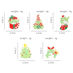 5Pcs Christmas frog enamel pin set with festive hat, gift box, and tree designs
